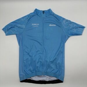 Santini Trek Travel Light Blue Full Zip Cycling Jersey‎ Men's Small S Made Italy